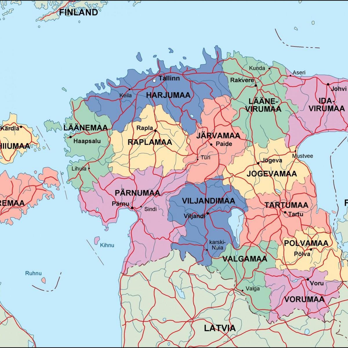 քարտեզ Էստոնիայի քաղաքական