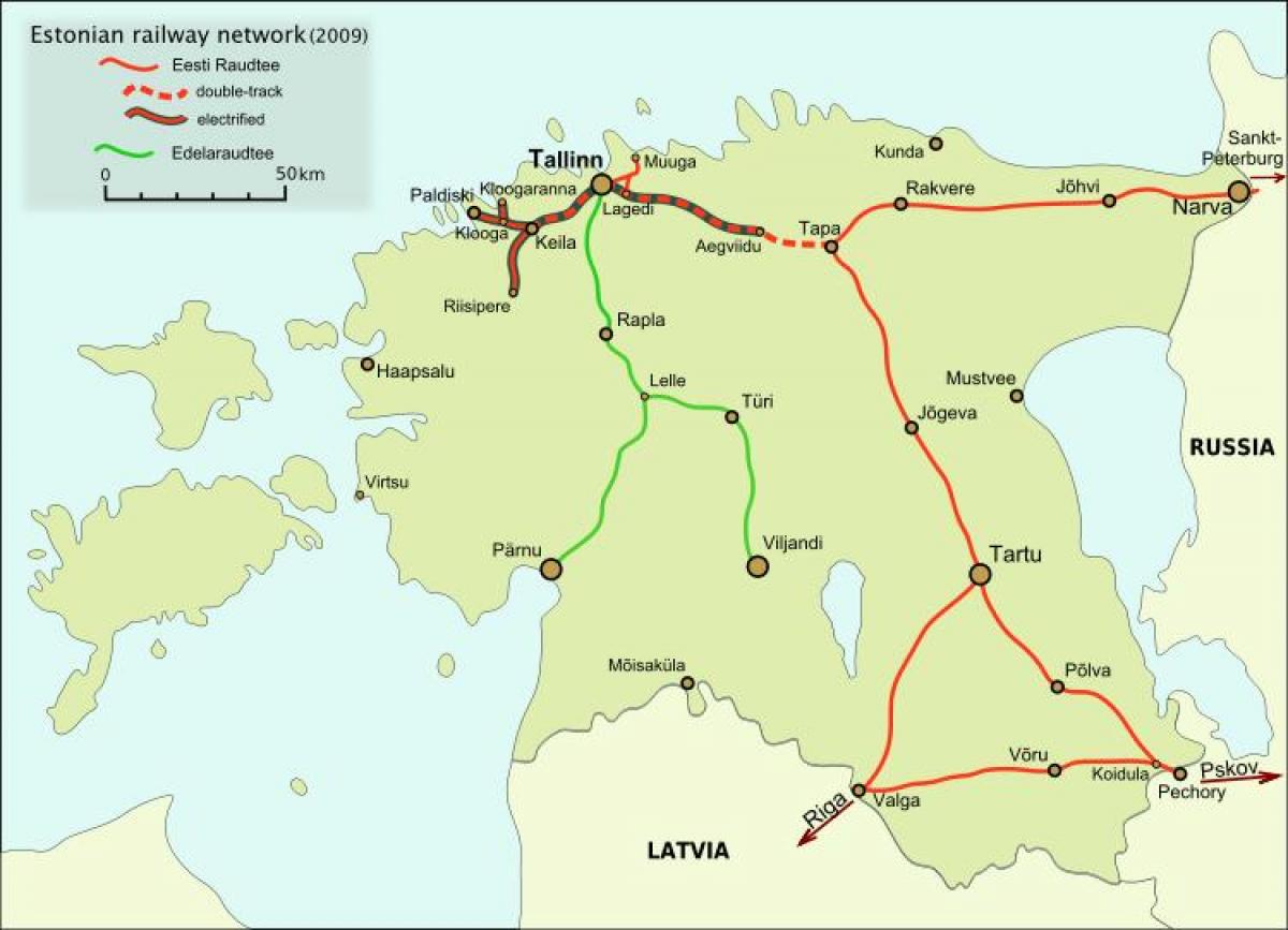 քարտեզ էստոնիայի երկաթուղին
